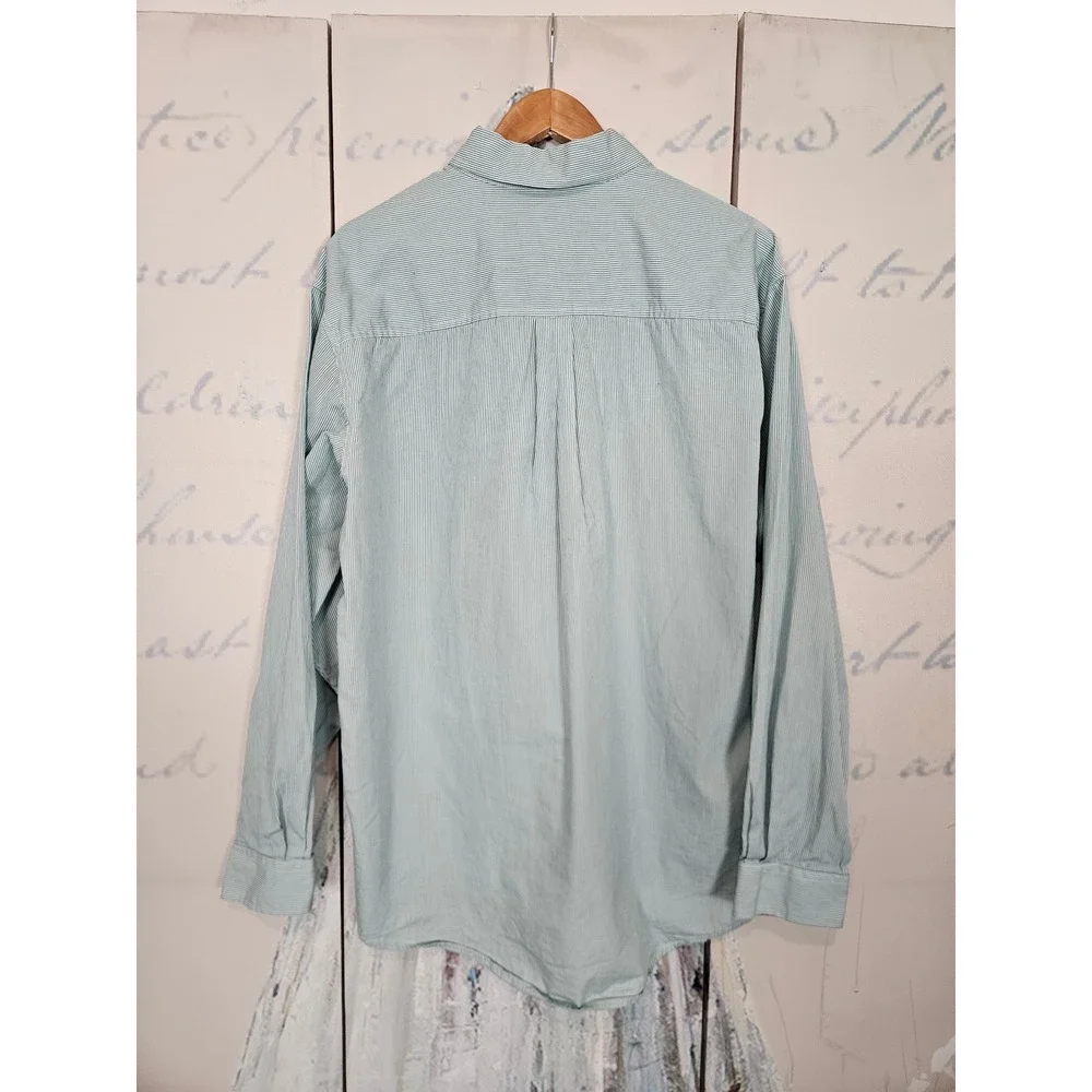 Cinch Button Down Shirt Medium Green Striped Western Cowboy Long Sleeve Pocket